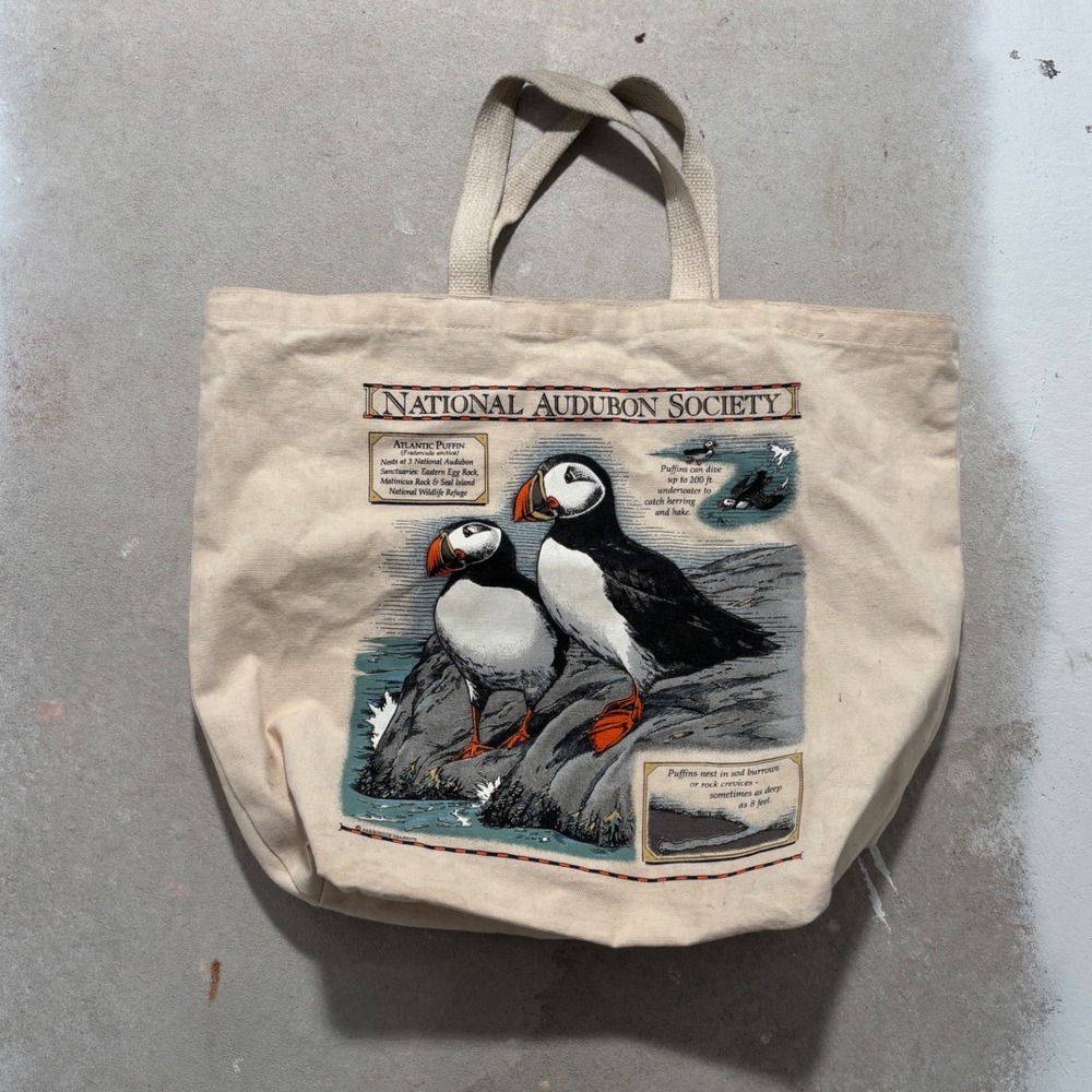Vintage National Audubon Society Atlantic Puffin Canvas Tote Bag Harborside